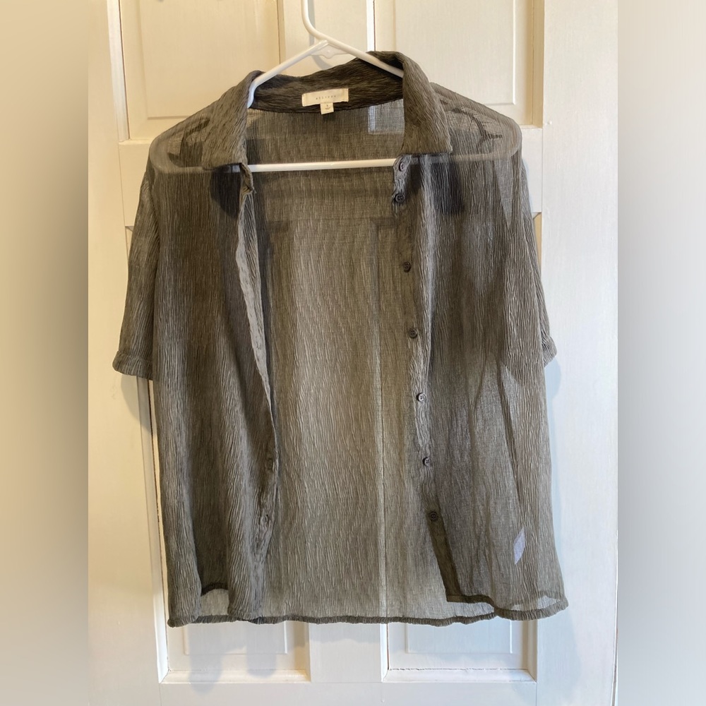 Sheer Crepe Green Button-Down Tee
